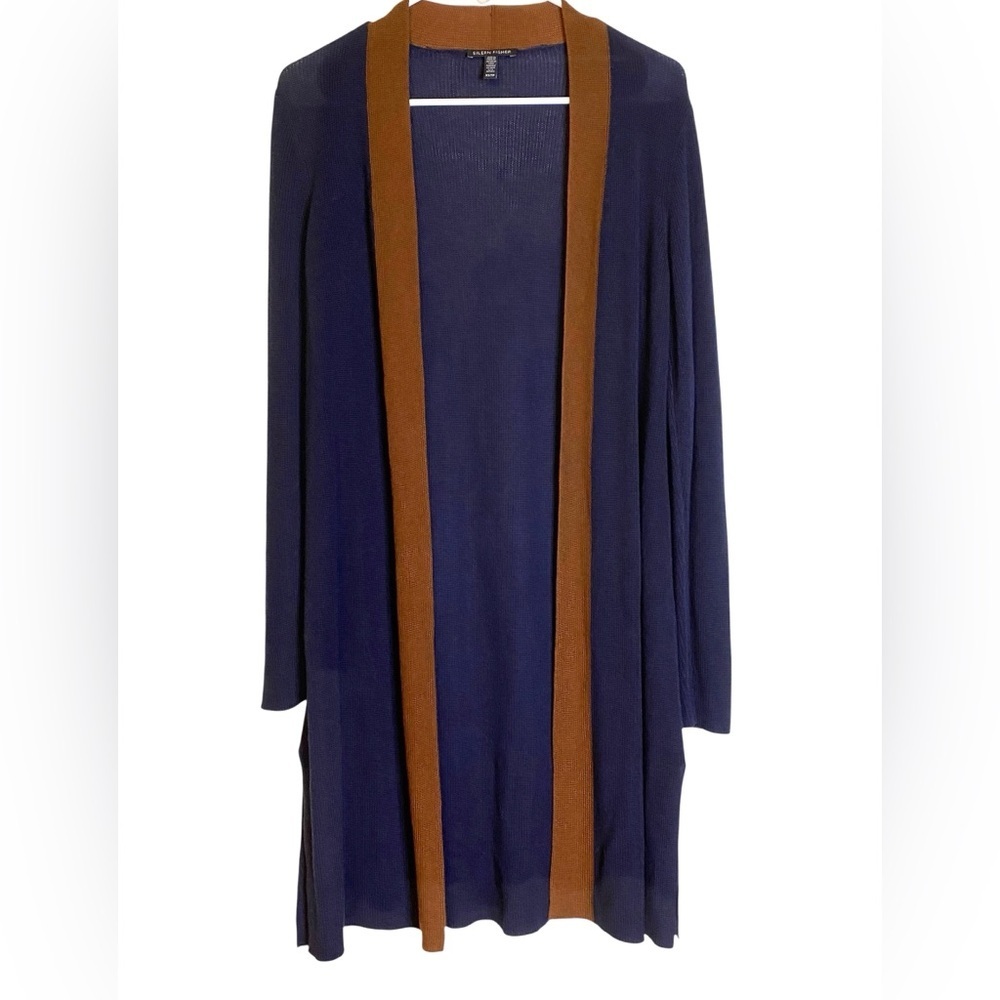 Eileen Fisher long jersey knit open cardigan in midnight navy Women’s size S